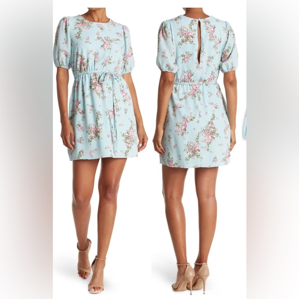 Sage Collective Floral Print Flowy Dress Pastel Blue Size 12 $98 NWT